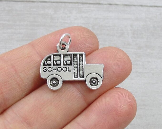 Silver School Bus Charm, School Bus Pendant, School Charm, Bus Driver Charm, Back to School Charm, Bus Driver Gift, Teacher GIft