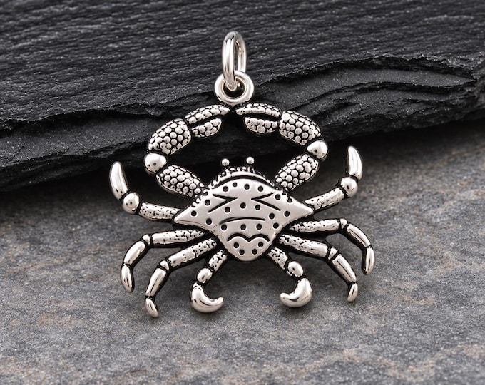 Silver Crab Charm, Crab Pendant for Necklace or Bracelet, Ocean Sea Life Charm, Cancer Zodiac Jewelry, Beach Charm