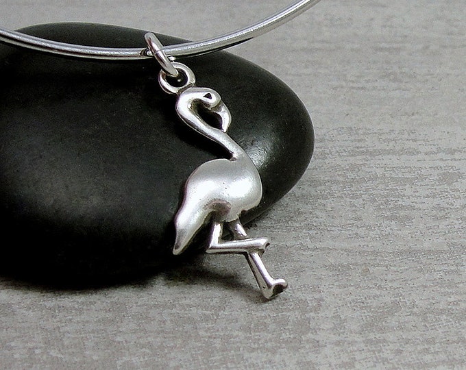 Sterling Silver Flamingo Charm, Flamingo Pendant, Tropical Bird Charm, Pink Flamingo Charm, Bracelet Charm, Necklace Charm