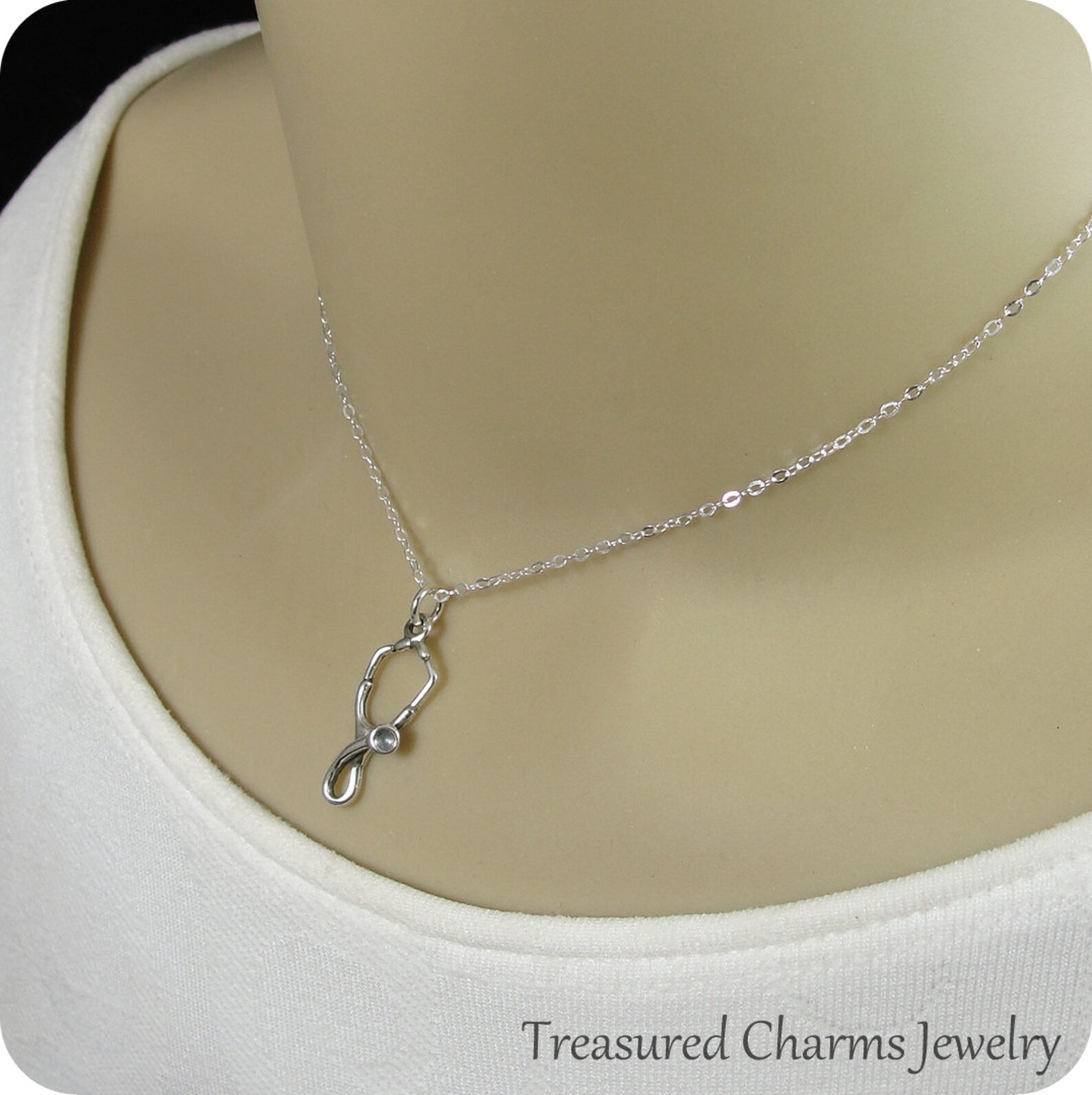 Stethoscope Necklace Sterling Silver Stethoscope Charm on a Etsy