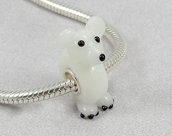 Polar Bear Large Hole Lampwork Glass Bead - 925 Sterling Silver European Bead Charm