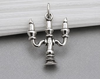 Candelabra Charm, 925 Sterling Silver 3D Candlesticks Charm for Necklace or Bracelet, 3D Candle Holder Charm, 3D Candelabra Pendant