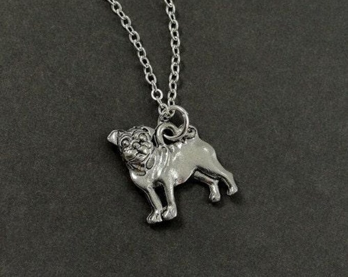 Pug Necklace, Silver Pug Charm on a Silver Cable Chain