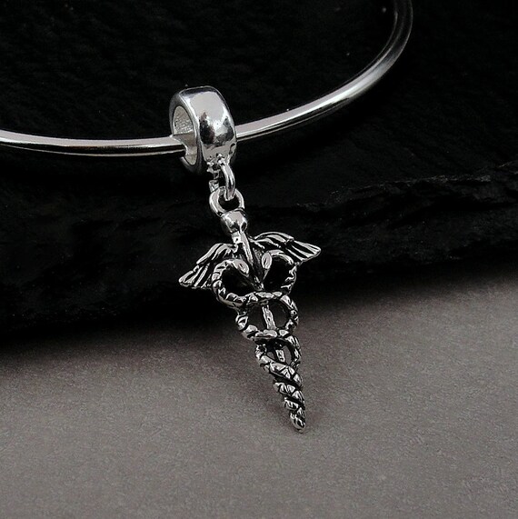 Registered Nurse RN Caduceus Spacer Bead For Charm Bracelets - Fits Pandora, Chamilia, Trollbeads & Other 4.5mm Snake Chains - View #5