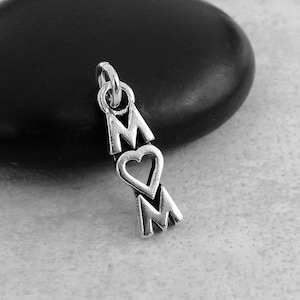 Mom Heart Charm, Sterling Silver Love Mom Charm for Necklace or Bracelet, Mother&#39;s Day Charm, Sterling Mother Charm, Mom Remembrance Charm