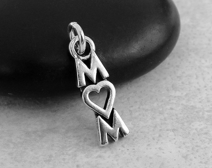 Mom Heart Charm, Sterling Silver Love Mom Charm for Necklace or Bracelet, Mother's Day Charm, Sterling Mother Charm, Mom Remembrance Charm