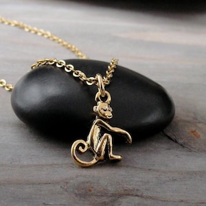 Tiny Monkey Necklace, Gold Monkey Charm Necklace, Primate Necklace, Chimp Necklace, Monkey Jewelry, Jungle Necklace, Jungle Themed Gift