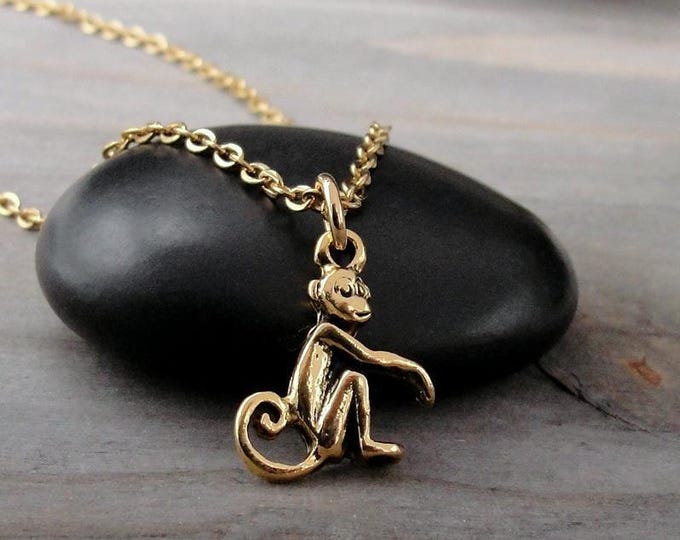 Tiny Monkey Necklace, Gold Monkey Charm Necklace, Primate Necklace, Chimp Necklace, Monkey Jewelry, Jungle Necklace, Jungle Themed Gift