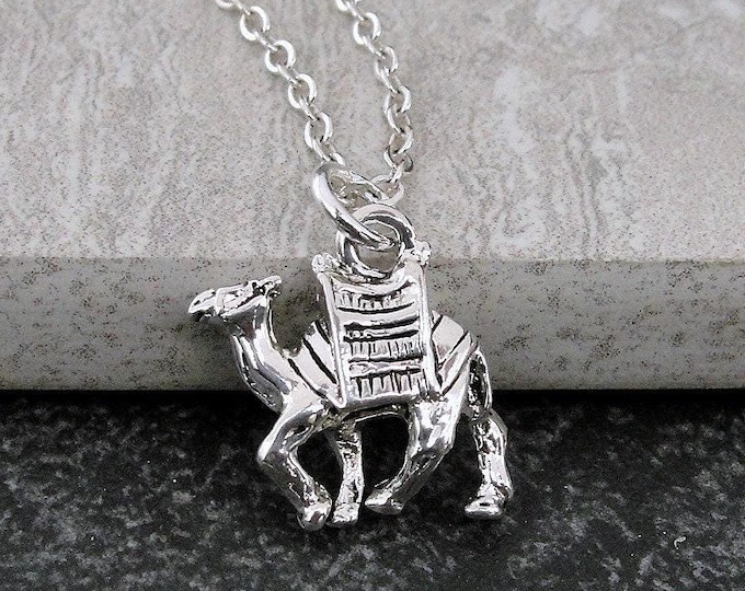 Camel Necklace, Silver Plated Camel Charm Necklace, Desert Charm Necklace, 3D Camel Charm, Camel Gift, Camel Jewelry