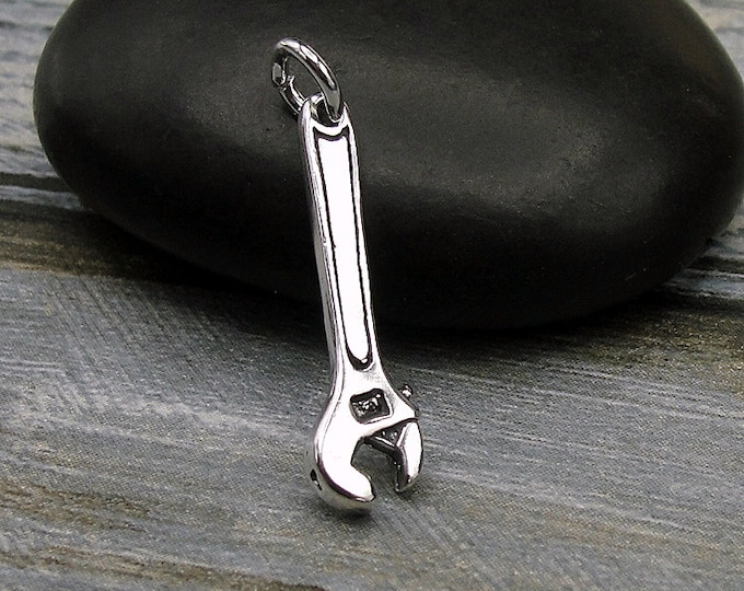 925 Sterling Silver Crescent Wrench Charm, Handyman Charm, Tool Charm, Monky Wrench Charm, Bracelet Charm, Necklace Charm, Handyman Gift