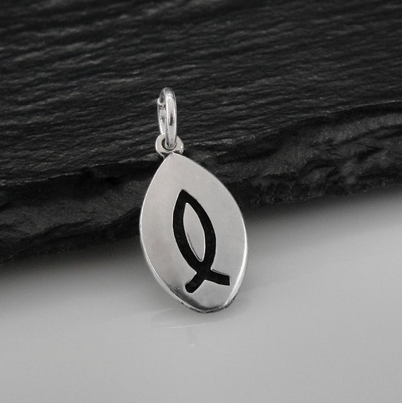 JESUS Ichthys Ichthus Christian Fish Charm Sterling Silver, Made in the USA JESUS Ichthys Ichthus Christian Fish Charm Sterling Silver, Made in the USA