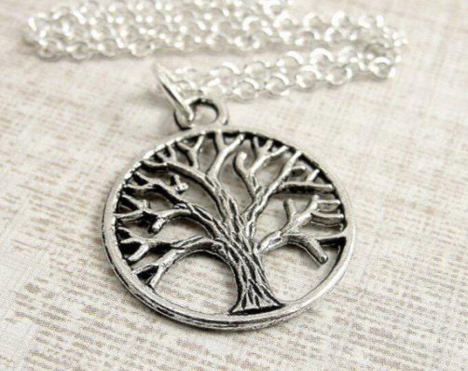 Tree of Life Necklace, Silver Plated Tree of Life Charm on a Silver Cable Chain