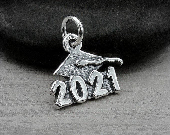 CLOSEOUT - Sterling Silver 2021 Graduation Charm, 2021 Graduation Cap Pendant, 2021 Graduation Cap Charm, Class of 2021 Charm, Grad Gift