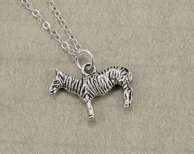 Zebra Necklace, Silver Zebra Charm on a Silver Cable Chain