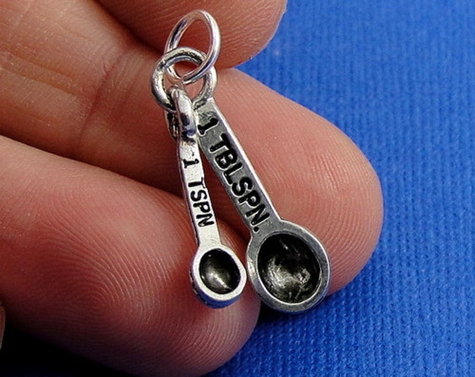 Measuring Spoons Charm - Silver Plated Measuring Spoons Charm for Necklace or Bracelet