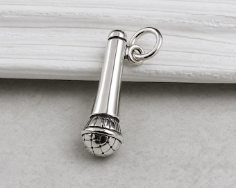 925 Sterling Silver 3D Microphone Charm, Music Charm, Karaoke Charm, Bracelet Charm, Necklace Charm, Musician Band Charm, Gift for Singer