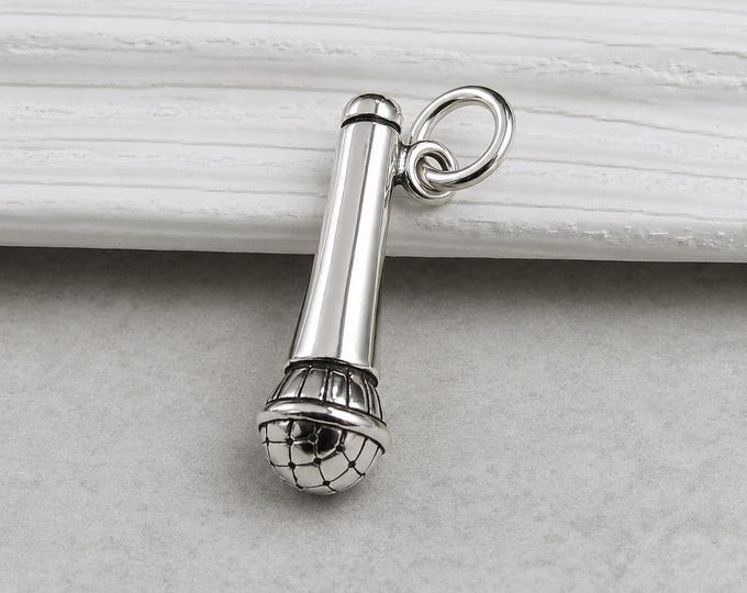 925 Sterling Silver 3D Microphone Charm, Music Charm, Karaoke Charm, Bracelet Charm, Necklace Charm, Musician Band Charm, Gift for Singer