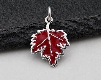Sterling Silver Red Maple Leaf Charm, Canadian Maple Leaf Pendant, Fall Leaf Charm, Autumn Charm, Canada Charm, Necklace Bracelet Charm