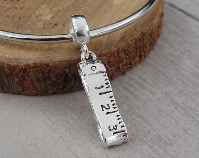 Tape Measure Charm, Silver Measuring Tape Dangle Charm, Sewing Charm, Seamstress Charm, Quilting Charm, Quilter Charm, Large Hole Bead
