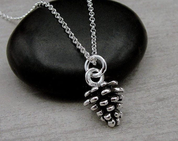 Pine Cone Necklace, Sterling Silver 3D Pine Cone Charm on a Silver Cable Chain, Christmas Charm Necklace, Pine Cone Gift, Pine Cone Jewelry