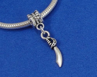 CLOSEOUT - Miniature Sword Dangle Charm - Sabre Sword European Charm - Pirate Sword Charm - Tiny Sword Bracelet Charm
