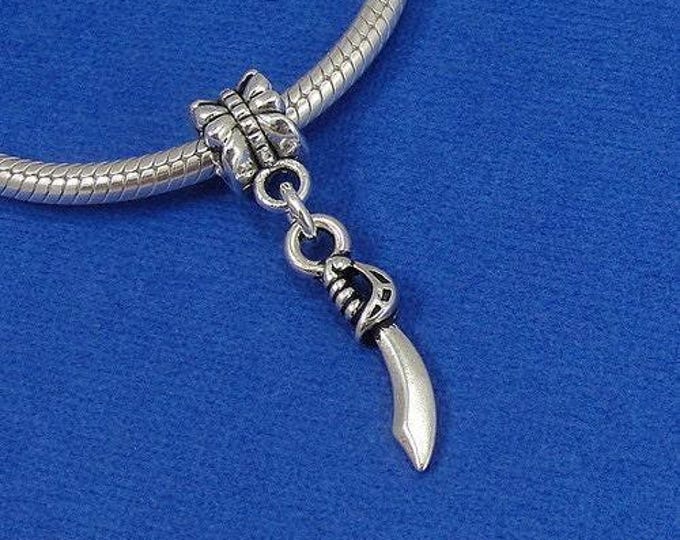 CLOSEOUT - Miniature Sword Dangle Charm - Sabre Sword European Charm - Pirate Sword Charm - Tiny Sword Bracelet Charm