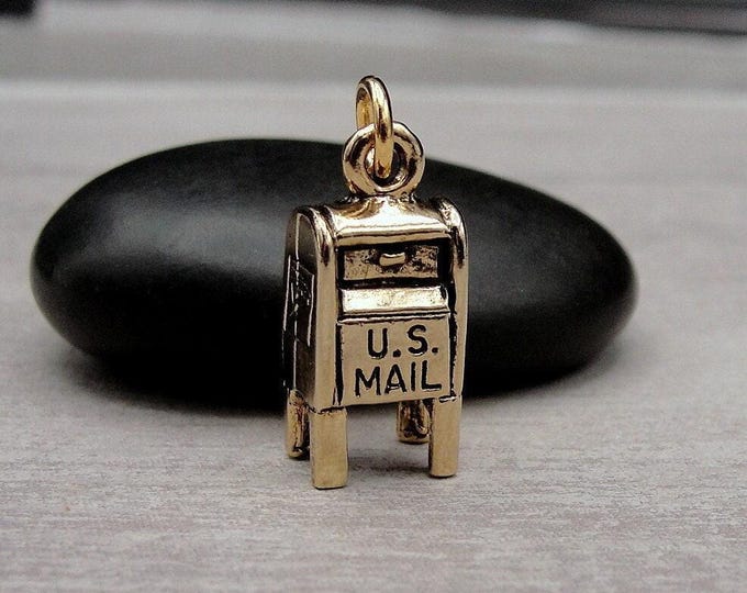 Mailbox Charm, Gold Postal Mail Charm for Necklace, Mailbox Pendant, Mailman Charm, Mail Lady Charm, Mailman Gift, Mail Lady Gift