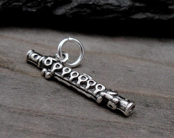 Flute Charm, 925 Sterling Silver 3D Flute Pendant, Musical Instrument Charm, Piccolo Charm, Flutist Charm, Flautist Charm, Flute Player Gift