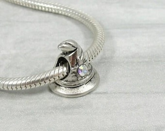 Wizard Hat European Bead Charm - Silver Wizard Hat Large Hole Bead for European Bracelet