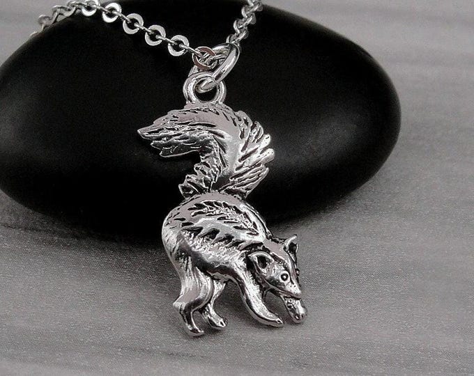 Skunk Necklace, Silver Plated Skunk Charm Necklace, Skunk Pendant Necklace, Wildlife Necklace, Skunk Gift, Skunk Pendant, Skunk Jewelry