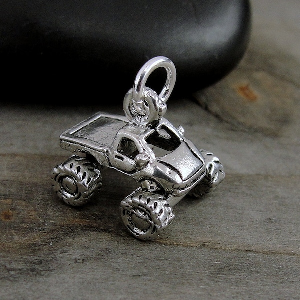 Monster Truck Charm, Silver Plated Monster Truck Pendant, Big Truck Charm, Race Truck Charm, Motocross Truck Charm, Monster Truck Gift