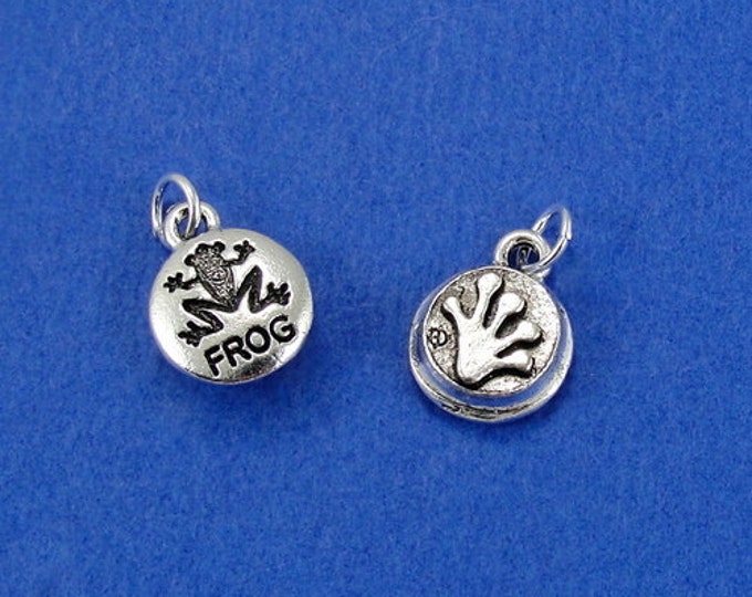 Frog Stamp Charm - Silver Plated Frog Stamp Charm for Necklace or Bracelet