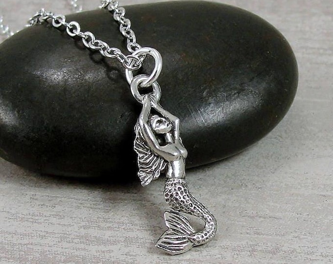 Mermaid Necklace, Silver Plated Mermaid Charm on a Silver Cable Chain