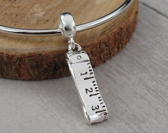 Tape Measure Charm, Silver Measuring Tape Dangle Charm, Sewing Charm, Seamstress Charm, Quilting Charm, Quilter Charm, Large Hole Bead