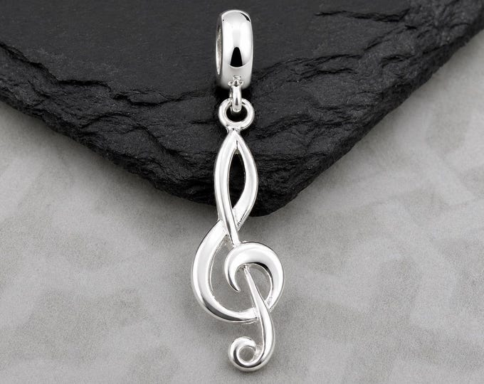 Sterling Silver Treble Clef European Charm, Music Note Dangle Bead, Large Hole Charm, Bracelet Bead, Musician Gift, Music Charm