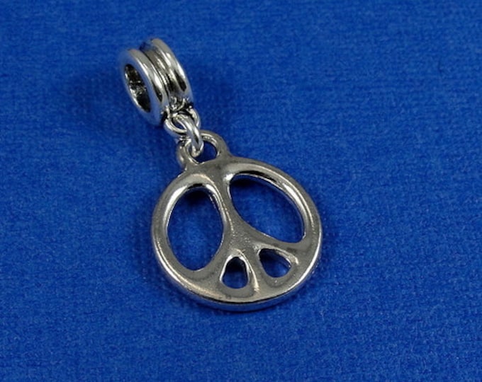 Peace Sign European Dangle Bead Charm - Silver Peace Symbol Charm for European Bracelet