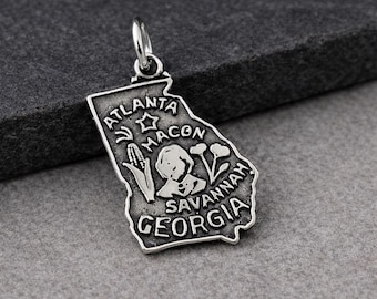 Georgia Charm, 925 Sterling Silver Georgia State Charm for Necklace or Bracelet, Georgia Souvenir, Atlanta Charm, Savannah Charm
