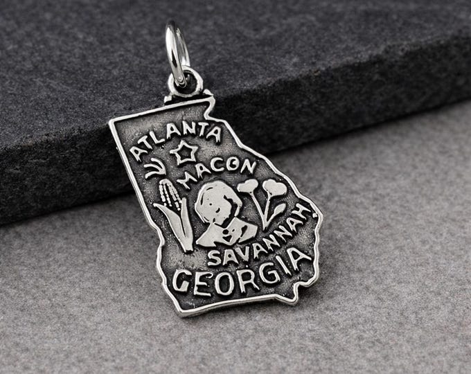 Georgia Charm, 925 Sterling Silver Georgia State Charm for Necklace or Bracelet, Georgia Souvenir, Atlanta Charm, Savannah Charm