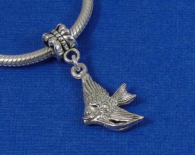 Angelfish European Dangle Bead Charm - Silver Angelfish Charm for European Bracelet