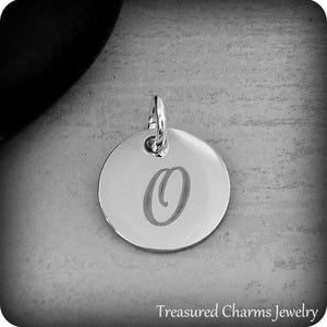 Stainless Steel Letter O Charm, Silver Engraved Letter O Round Disc Initial Charm, Cursive O Charm, Engraved Alphabet Script Font Pendant
