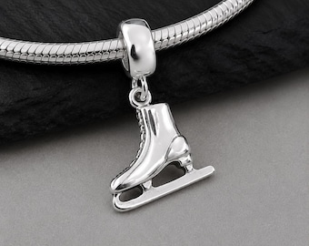 Sterling Silver Ice Skates Dangle Charm, Figure Skating European Bracelet Charm, Large Hole Bead