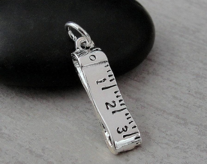 Measuring Tape Charm, Silver Tape Measure Charm for Necklace or Bracelet, Sewing Charm, Quilting Charm, Seamstress Charm, Quilter Charm