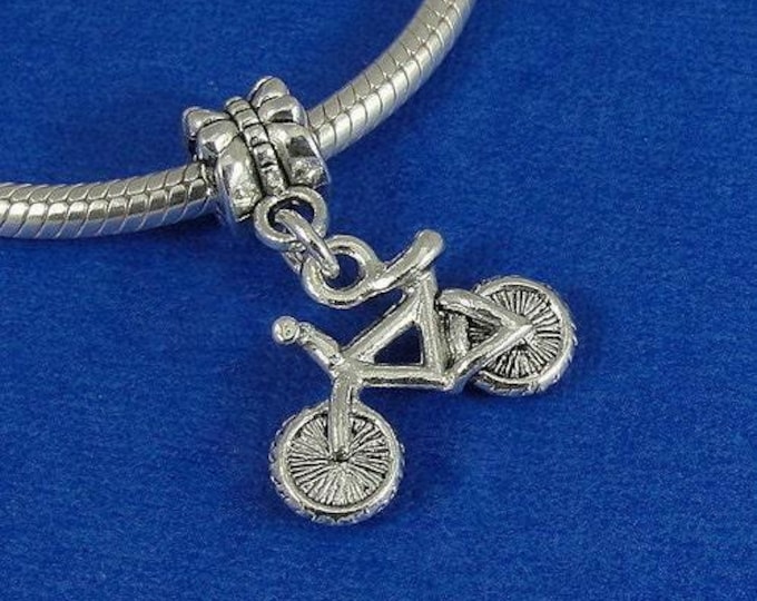 Bicycle European Dangle Bead Charm - Silver Bicycle Bike Charm for European Bracelet