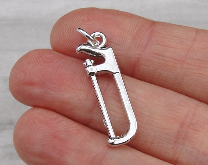 Silver Hacksaw Charm, Hacksaw Necklace Charm, Hacksaw Bracelet Charm, Metal Saw Charm, Halloween Charm, Horror Charm, Handyman Charm