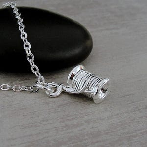 Sewing Necklace, Silver Plated Spool of Thread Charm Necklace, Spool of Thread Charm, Sewing Charm, Sewing Gift, Sewing Jewelry image 2