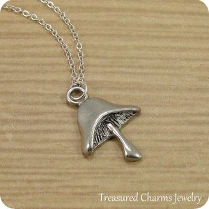 Mushroom Necklace, Silver Mushroom Charm on a Silver Cable Chain