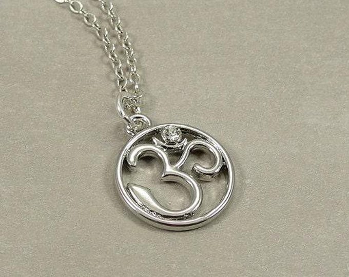 Om (Aum) Symbol Necklace, Silver Om Symbol Charm on a Silver Cable Chain