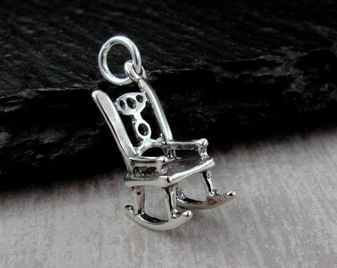 Rocking Chair Charm, Sterling Silver Rocker Charm for Necklace or Bracelet, 3D Rocking Chair Pendant, Glider Chair Charm, Furniture Charm