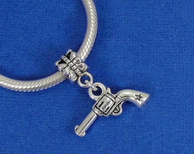 CLOSEOUT - Six Shooter European Dangle Bead Charm - Silver Six Shooter Charm for European Bracelet