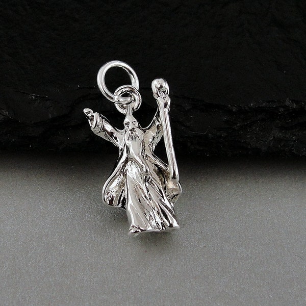 Wizard Charm, Silver Plated 3D Wizard Bracelet Charm, Sorcerer Charm, Enchanter Charm, Warlock Charm, Wizard Gift, Wizard Jewelry